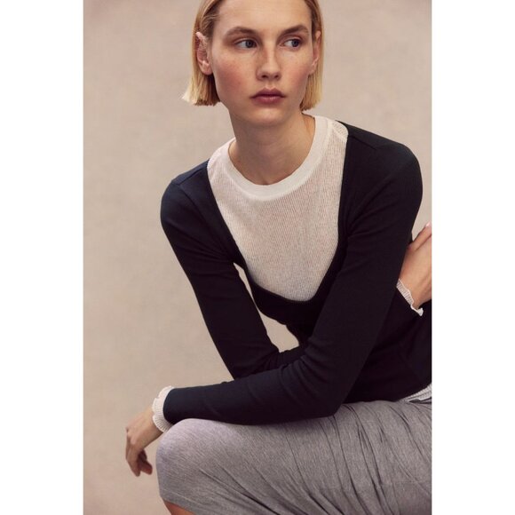 H&M Dark Gray Corset Style Ribbed Long Sleeve Top - Picture 2 of 7